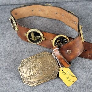 Vtg Jacobs Leather Western Belt American Express Buckle Wells Butterfield NOS